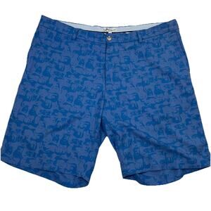 Peter Millar Shorts Mens Size 38 Blue Guitar Print Stretch Chino Golf Preppy Dad